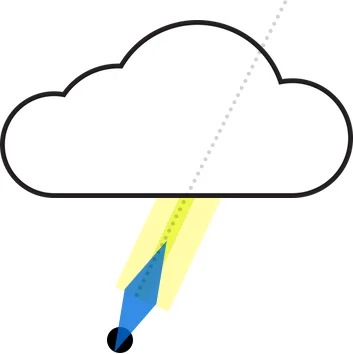 The macro_lightning logo: a dotted track through a cloud, ending below it in a black macro trailing a blue wake inside a yellow channel.
